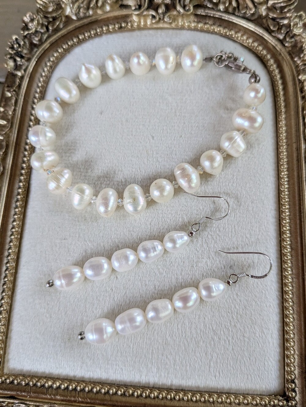 Genuine Pearl Bracelet and Earrings